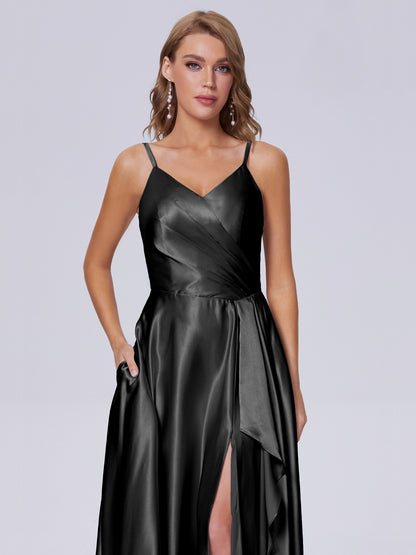 Lila Sexy Straps Soft Satin Long Bridesmaid Dresses