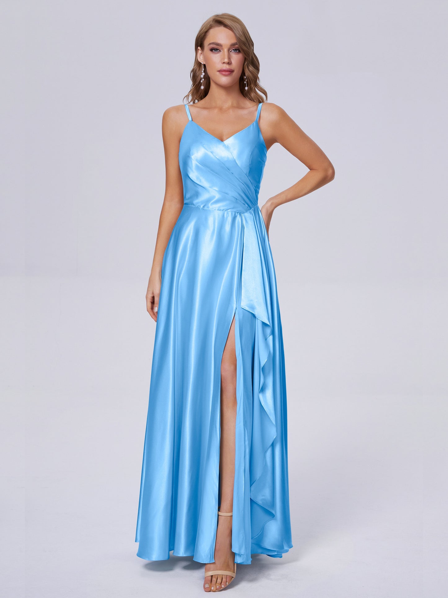 Lila Sexy Straps Soft Satin Long Bridesmaid Dresses