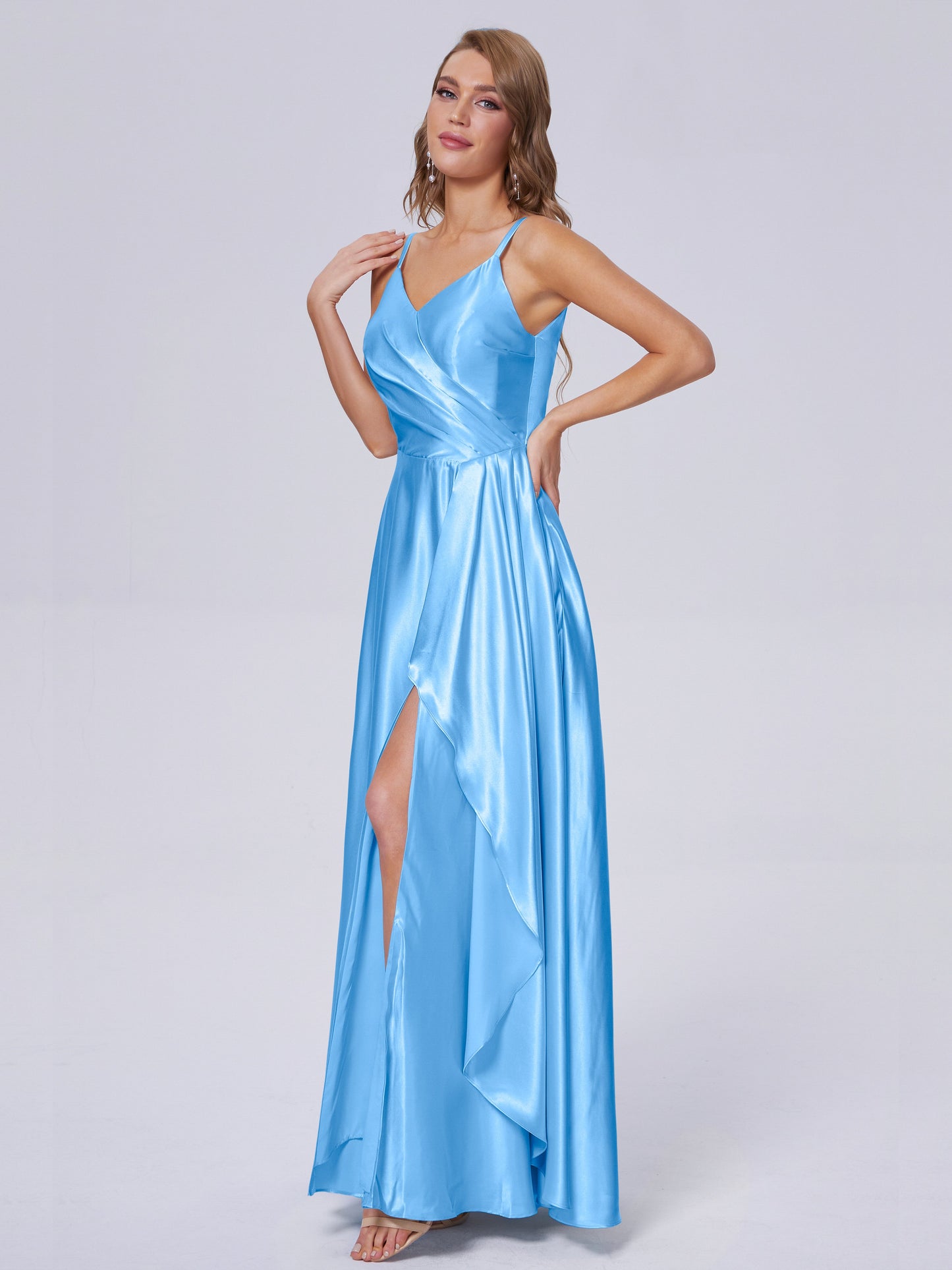 Lila Sexy Straps Soft Satin Long Bridesmaid Dresses