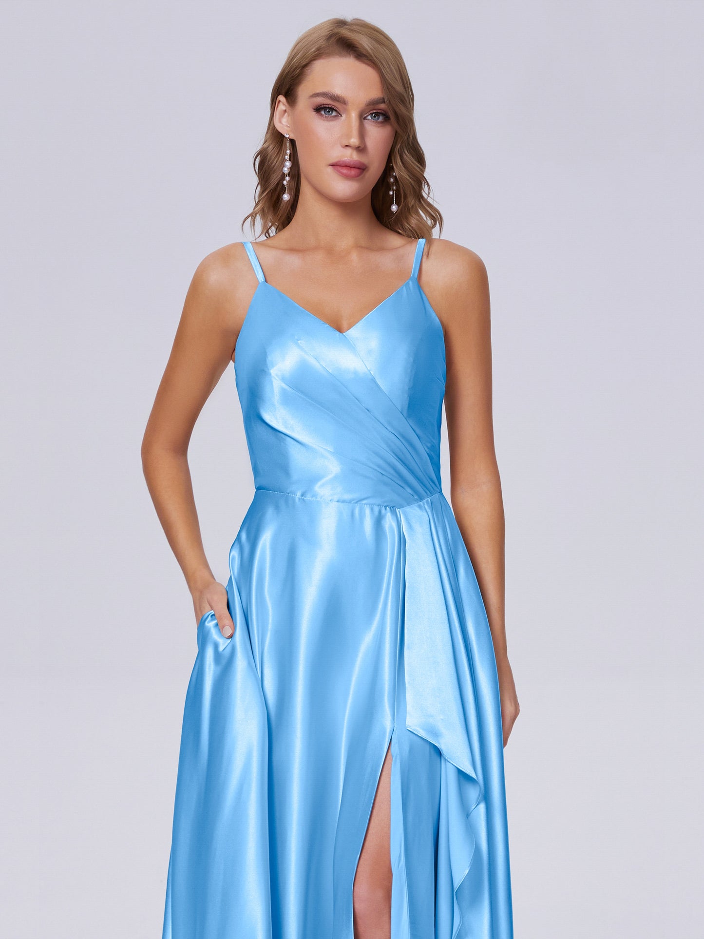 Lila Sexy Straps Soft Satin Long Bridesmaid Dresses