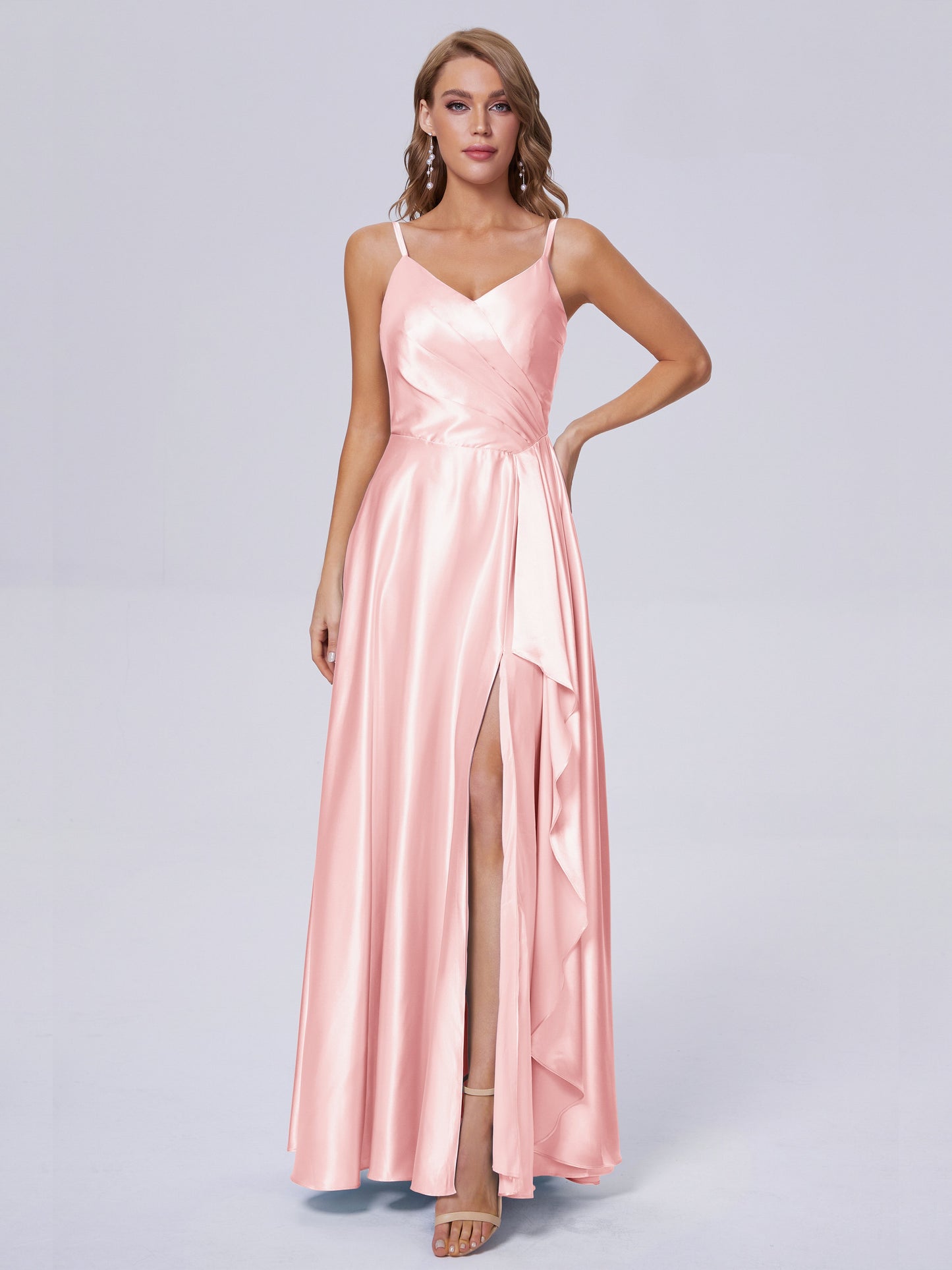 Lila Sexy Straps Soft Satin Long Bridesmaid Dresses