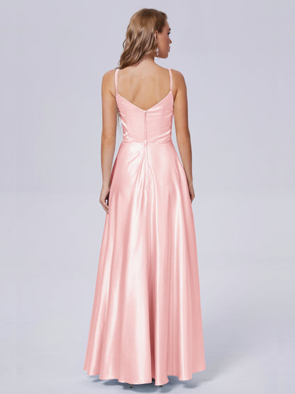 Lila Sexy Straps Soft Satin Long Bridesmaid Dresses