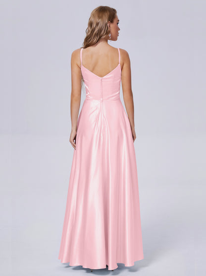 Lila Sexy Straps Soft Satin Long Bridesmaid Dresses
