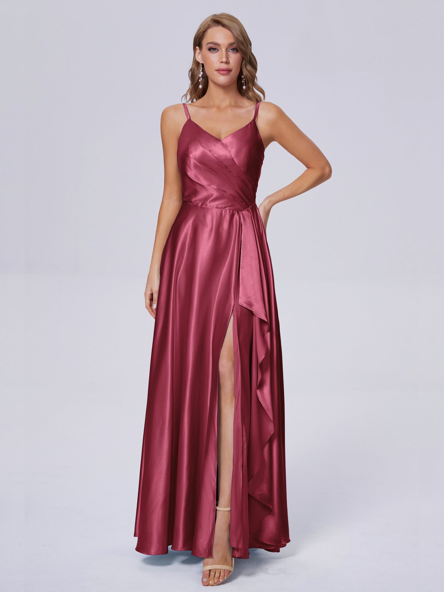 Lila Sexy Straps Soft Satin Long Bridesmaid Dresses