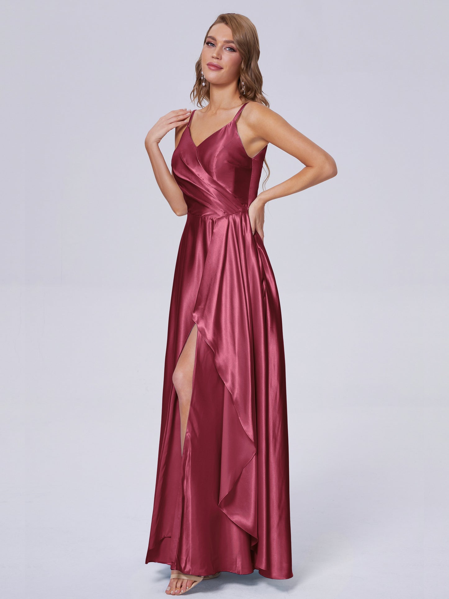 Lila Sexy Straps Soft Satin Long Bridesmaid Dresses