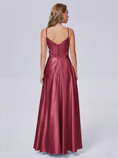Lila Sexy Straps Soft Satin Long Bridesmaid Dresses