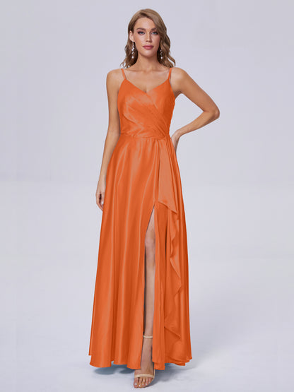 Lila Sexy Straps Soft Satin Long Bridesmaid Dresses