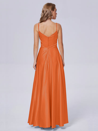 Lila Sexy Straps Soft Satin Long Bridesmaid Dresses