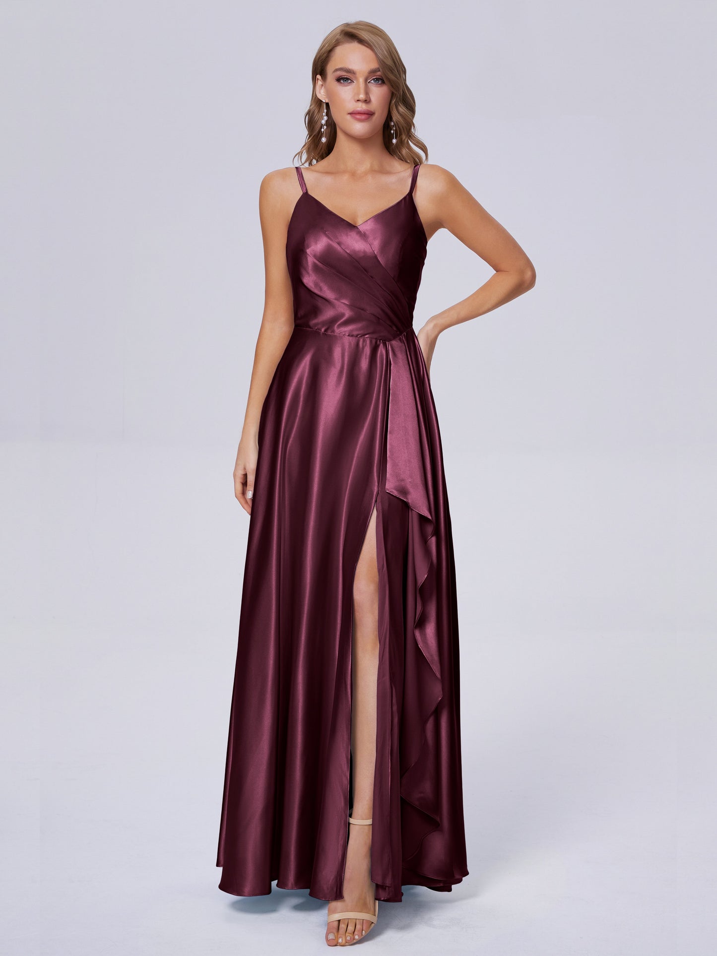 Lila Sexy Straps Soft Satin Long Bridesmaid Dresses