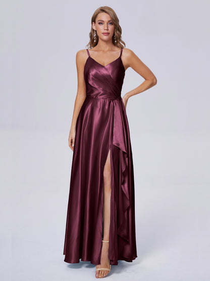Lila Sexy Straps Soft Satin Long Bridesmaid Dresses