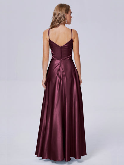 Lila Sexy Straps Soft Satin Long Bridesmaid Dresses