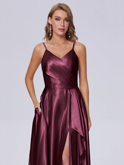 Lila Sexy Straps Soft Satin Long Bridesmaid Dresses