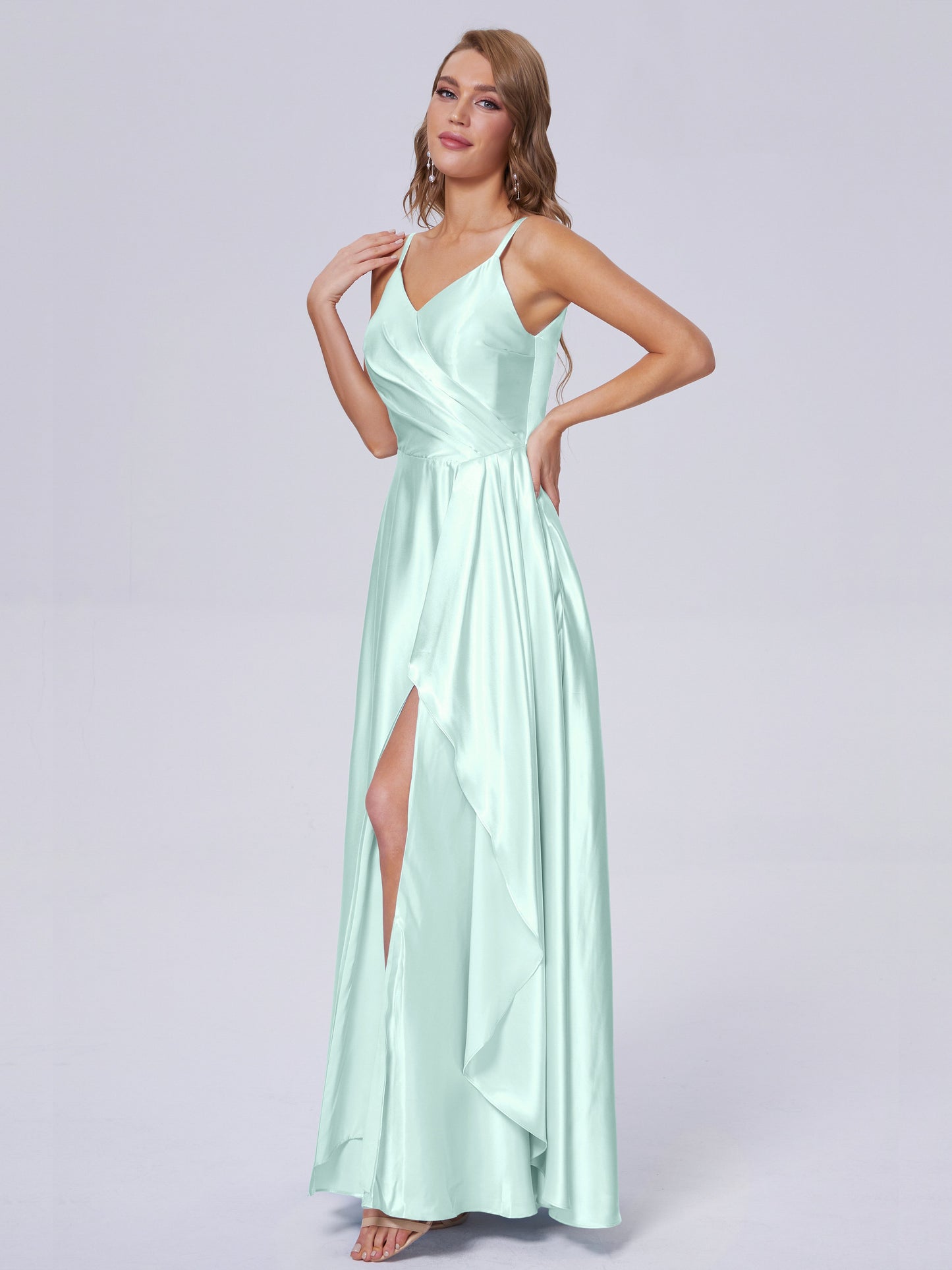 Lila Sexy Straps Soft Satin Long Bridesmaid Dresses