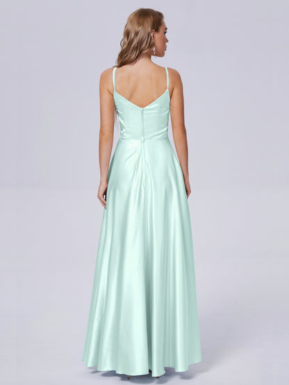 Lila Sexy Straps Soft Satin Long Bridesmaid Dresses