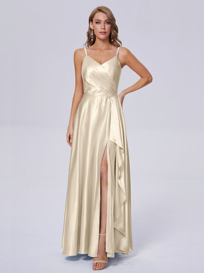 Lila Sexy Straps Soft Satin Long Bridesmaid Dresses