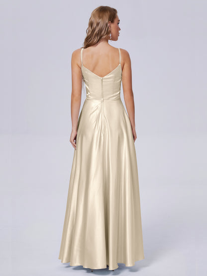 Lila Sexy Straps Soft Satin Long Bridesmaid Dresses