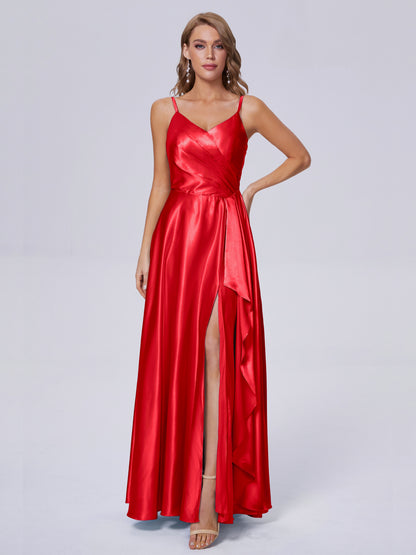 Lila Sexy Straps Soft Satin Long Bridesmaid Dresses