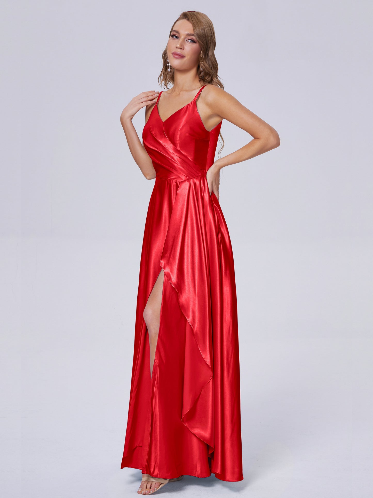 Lila Sexy Straps Soft Satin Long Bridesmaid Dresses