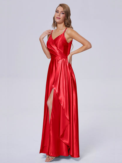 Lila Sexy Straps Soft Satin Long Bridesmaid Dresses