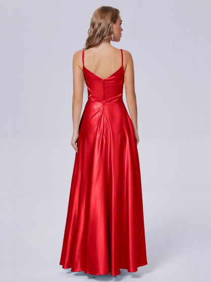 Lila Sexy Straps Soft Satin Long Bridesmaid Dresses