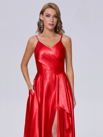 Lila Sexy Straps Soft Satin Long Bridesmaid Dresses