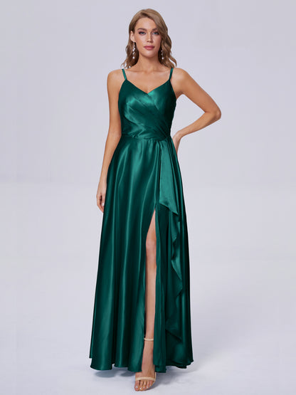 Lila Sexy Straps Soft Satin Long Bridesmaid Dresses