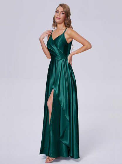 Lila Sexy Straps Soft Satin Long Bridesmaid Dresses