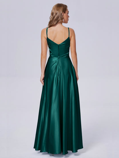 Lila Sexy Straps Soft Satin Long Bridesmaid Dresses