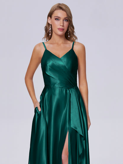 Lila Sexy Straps Soft Satin Long Bridesmaid Dresses