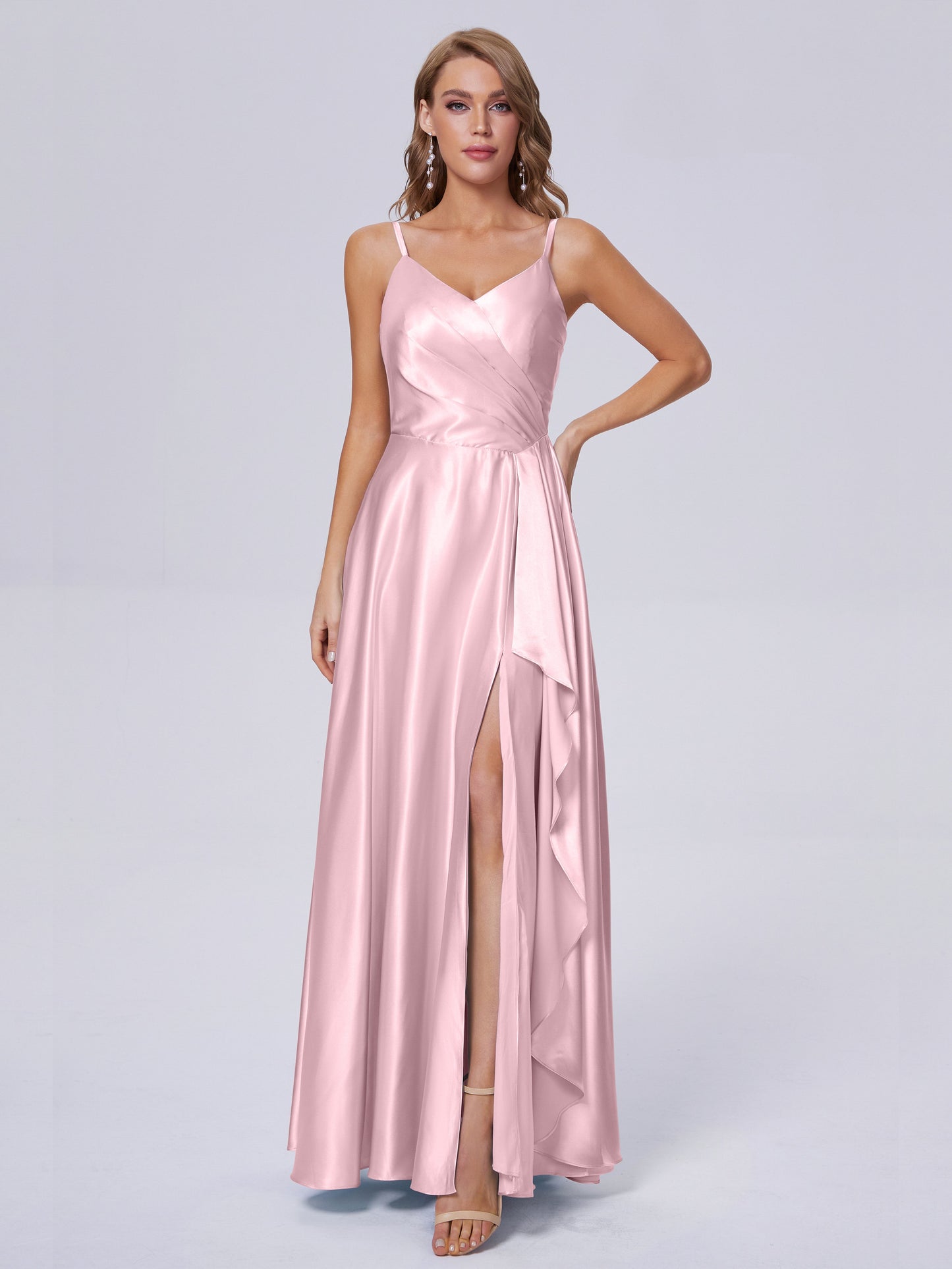 Lila Sexy Straps Soft Satin Long Bridesmaid Dresses