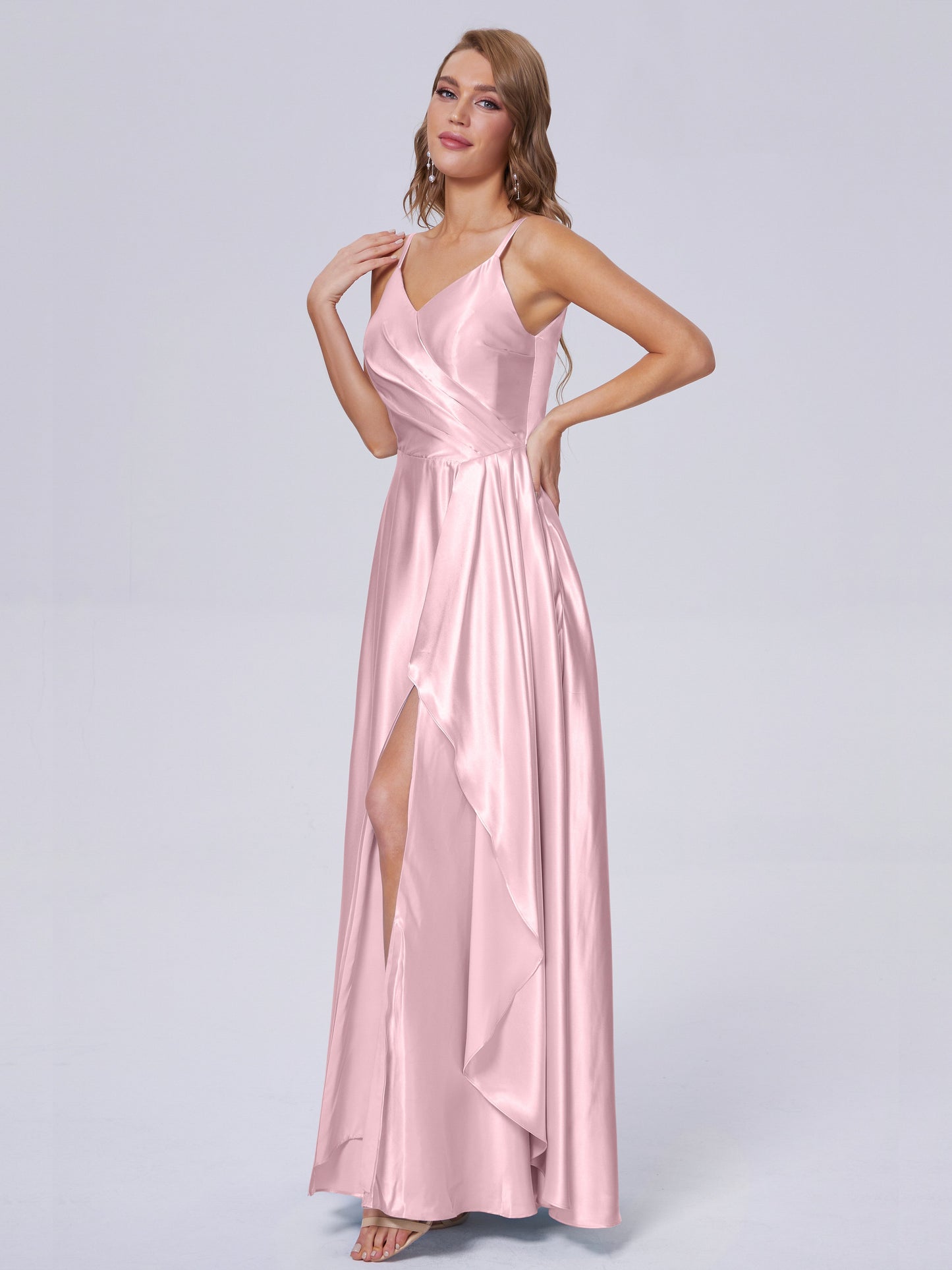 Lila Sexy Straps Soft Satin Long Bridesmaid Dresses