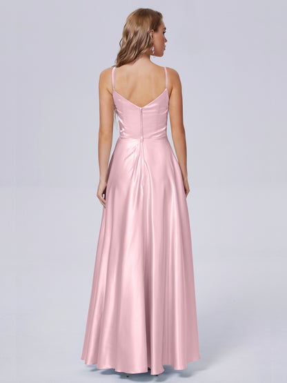 Lila Sexy Straps Soft Satin Long Bridesmaid Dresses