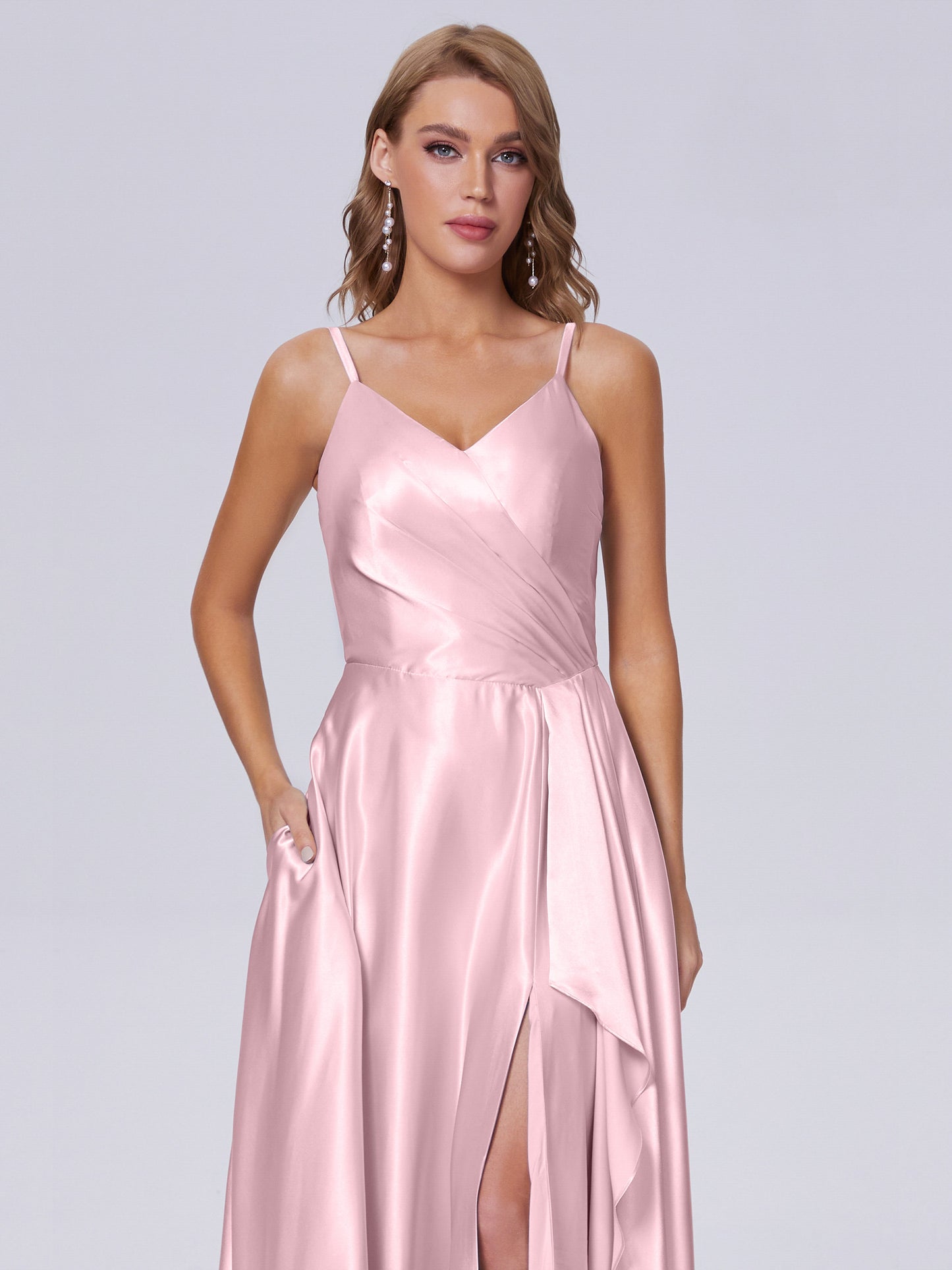 Lila Sexy Straps Soft Satin Long Bridesmaid Dresses