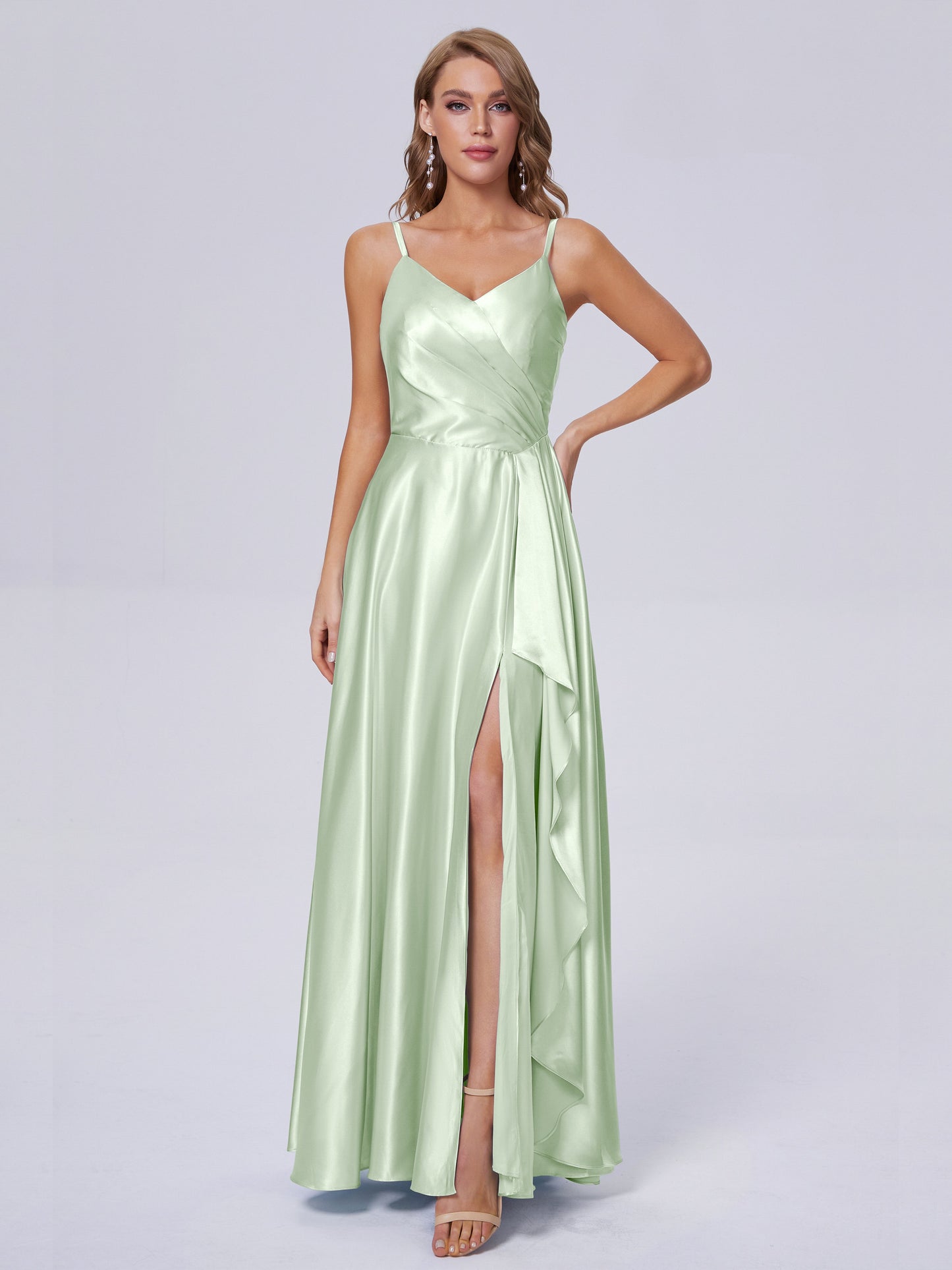 Lila Sexy Straps Soft Satin Long Bridesmaid Dresses