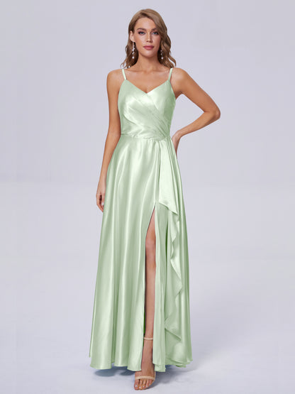 Lila Sexy Straps Soft Satin Long Bridesmaid Dresses