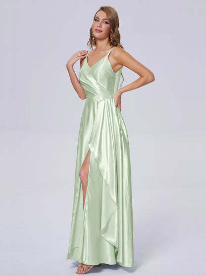 Lila Sexy Straps Soft Satin Long Bridesmaid Dresses