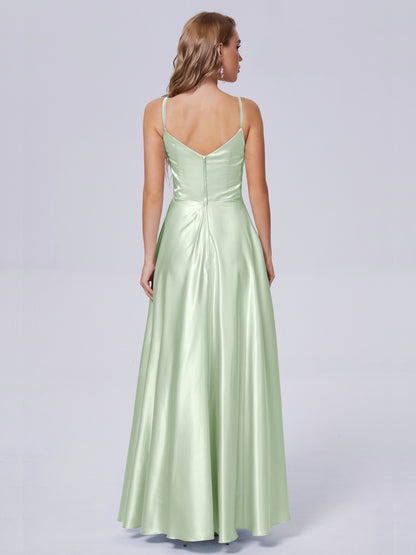 Lila Sexy Straps Soft Satin Long Bridesmaid Dresses