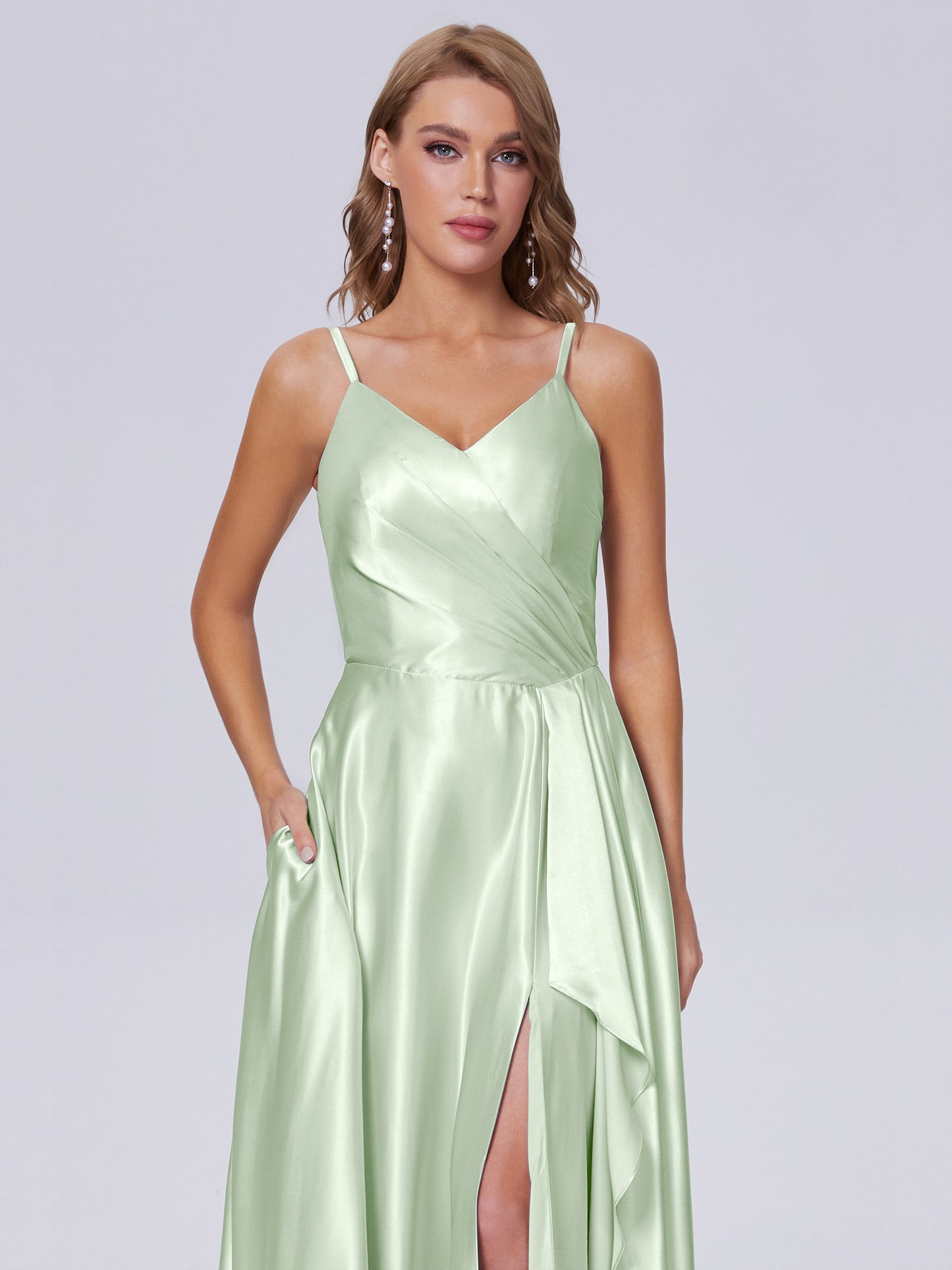 Lila Sexy Straps Soft Satin Long Bridesmaid Dresses