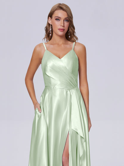 Lila Sexy Straps Soft Satin Long Bridesmaid Dresses