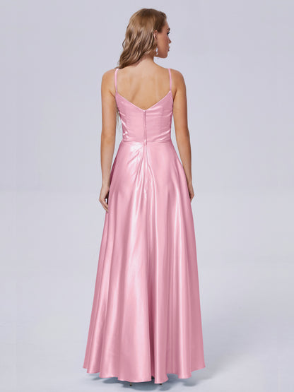 Lila Sexy Straps Soft Satin Long Bridesmaid Dresses
