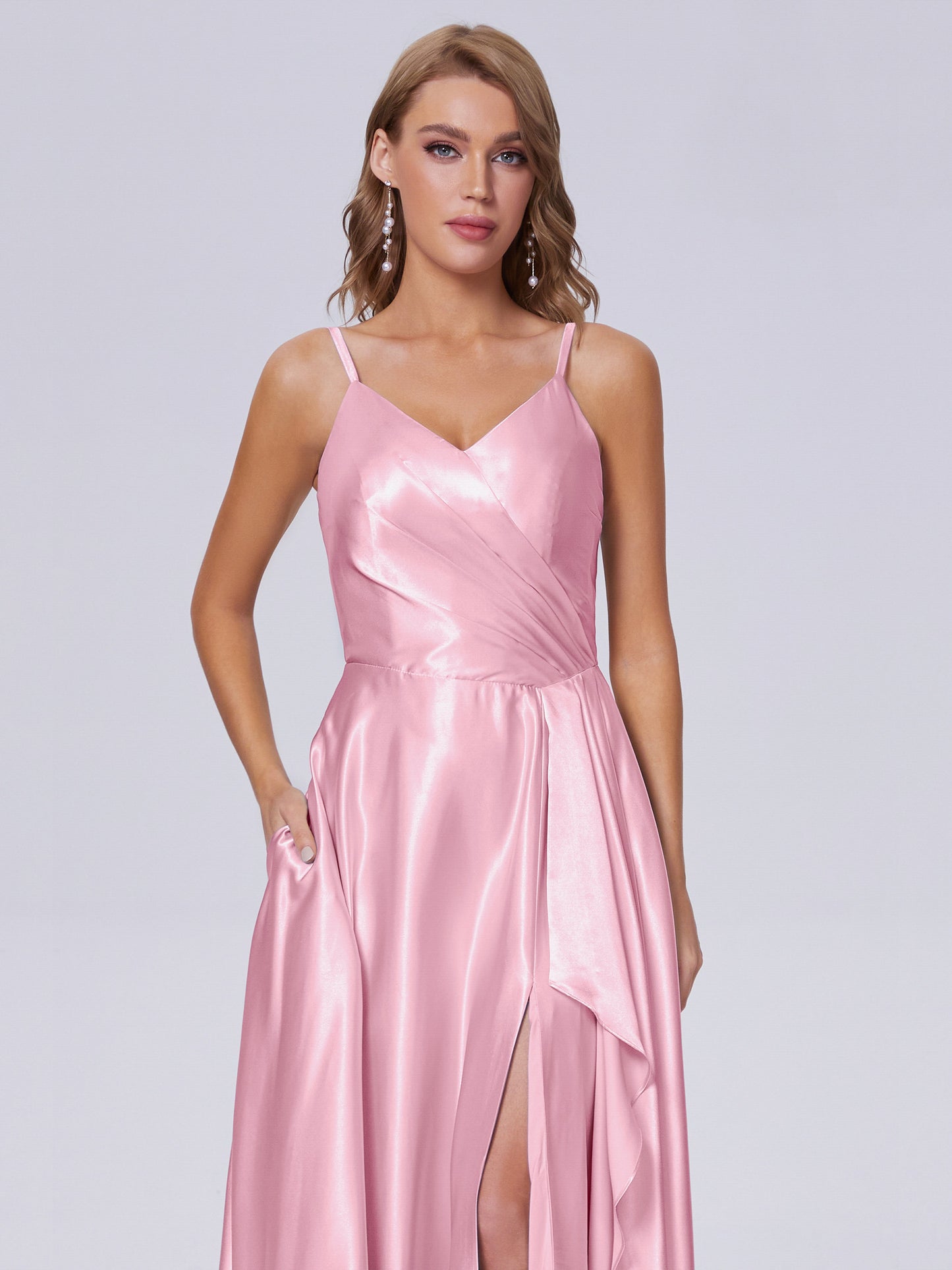 Lila Sexy Straps Soft Satin Long Bridesmaid Dresses