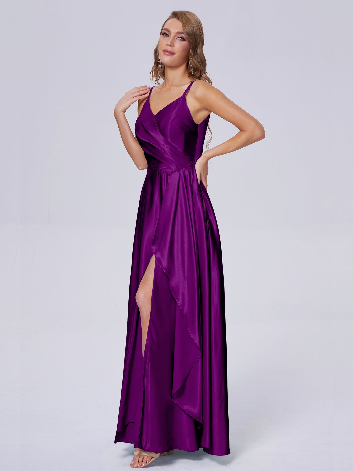 Lila Sexy Straps Soft Satin Long Bridesmaid Dresses