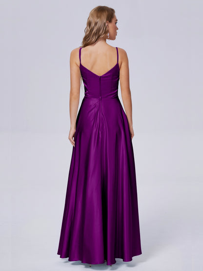 Lila Sexy Straps Soft Satin Long Bridesmaid Dresses