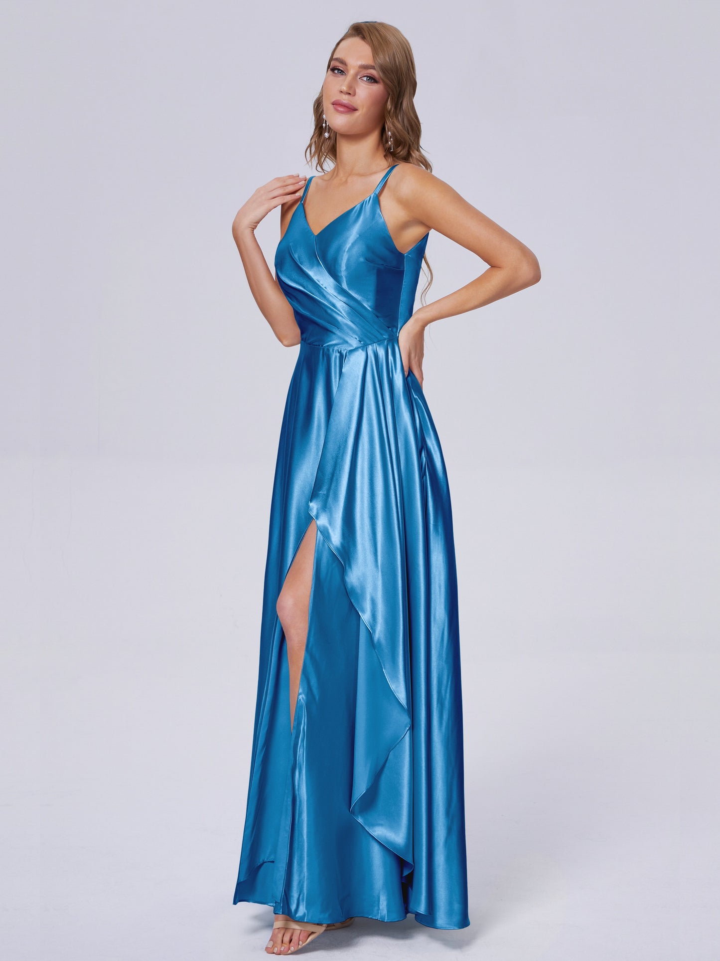 Lila Sexy Straps Soft Satin Long Bridesmaid Dresses