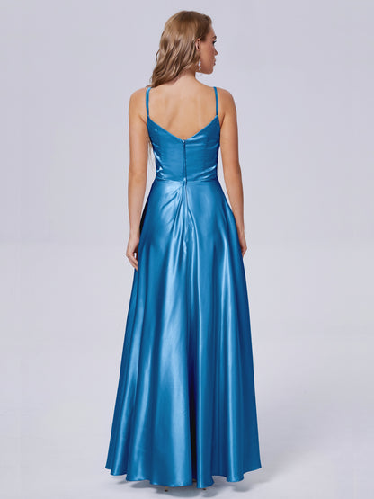 Lila Sexy Straps Soft Satin Long Bridesmaid Dresses