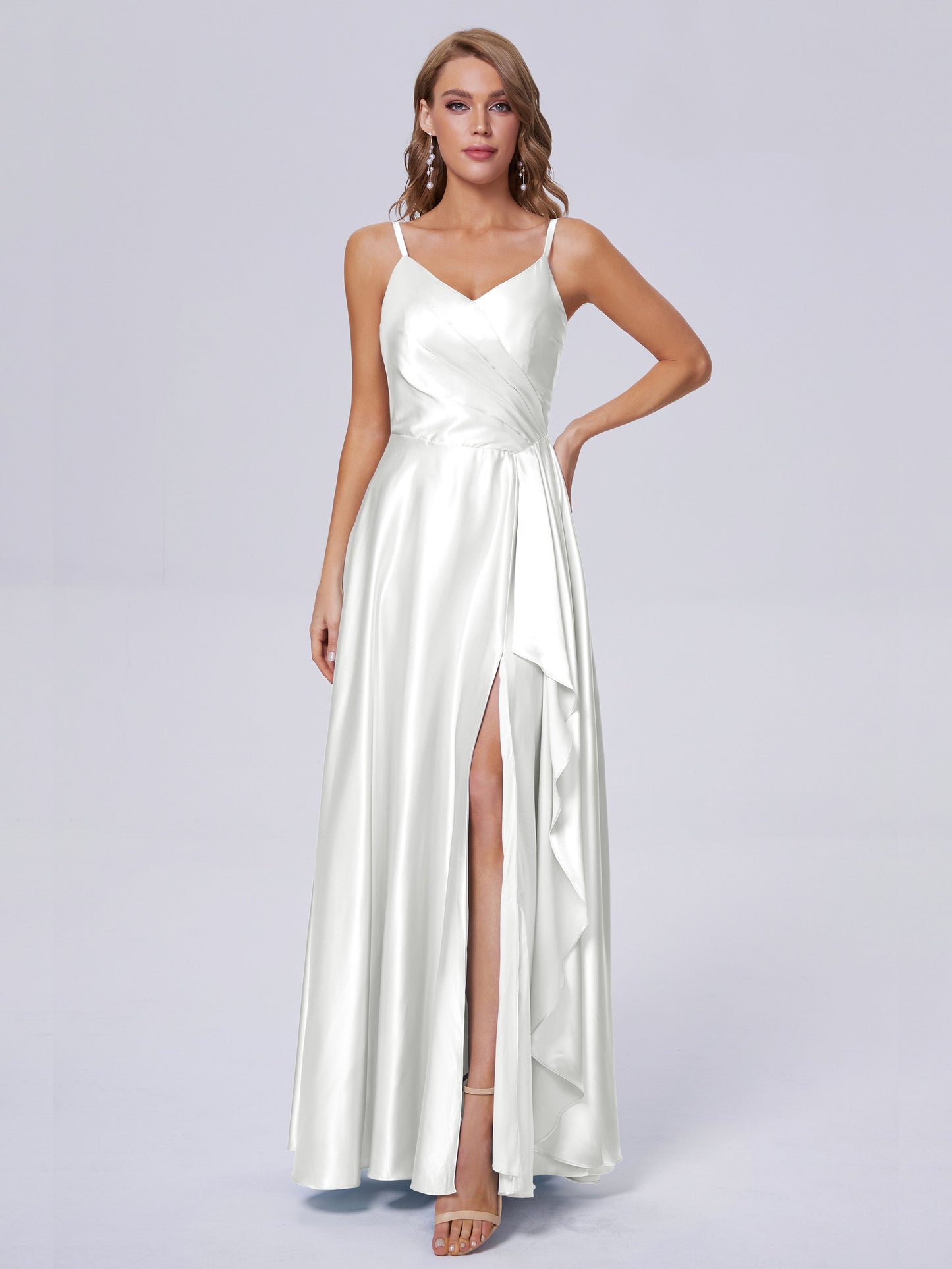 Lila Sexy Straps Soft Satin Long Bridesmaid Dresses