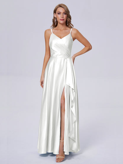 Lila Sexy Straps Soft Satin Long Bridesmaid Dresses