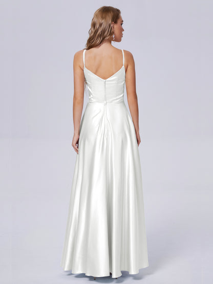 Lila Sexy Straps Soft Satin Long Bridesmaid Dresses