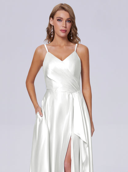 Lila Sexy Straps Soft Satin Long Bridesmaid Dresses