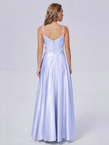 Lila Sexy Straps Soft Satin Long Bridesmaid Dresses
